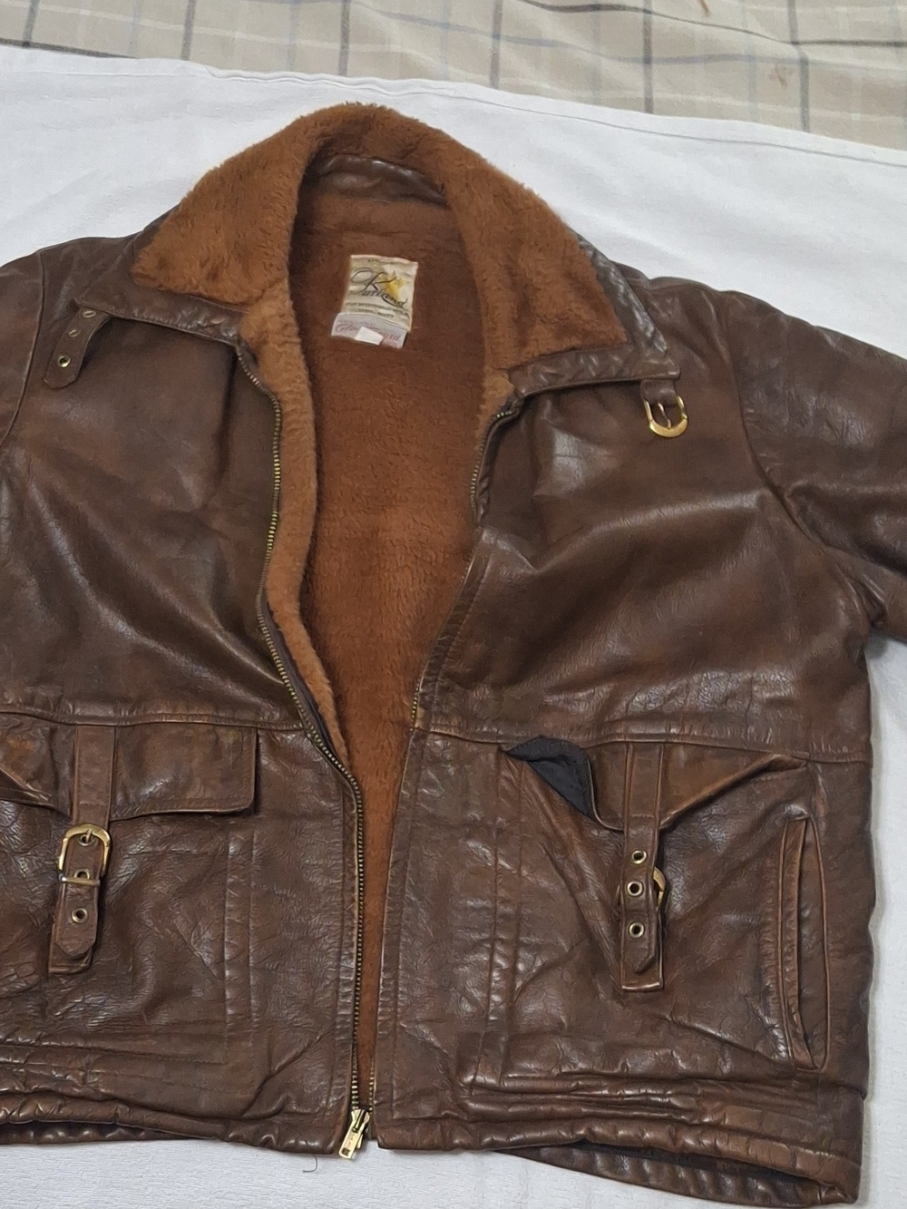 Men's Brown Leather Bomber Jacket with Lining